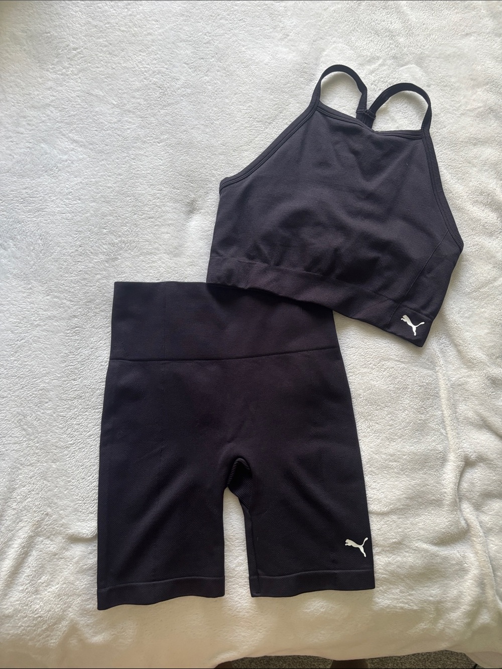 Puma Black Athletic Crop Top and Bike Shorts Set